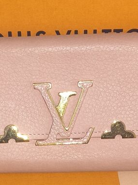 Louis Vuitton Blush Pink Capucine Leather Wallet with Gold LV Emblem